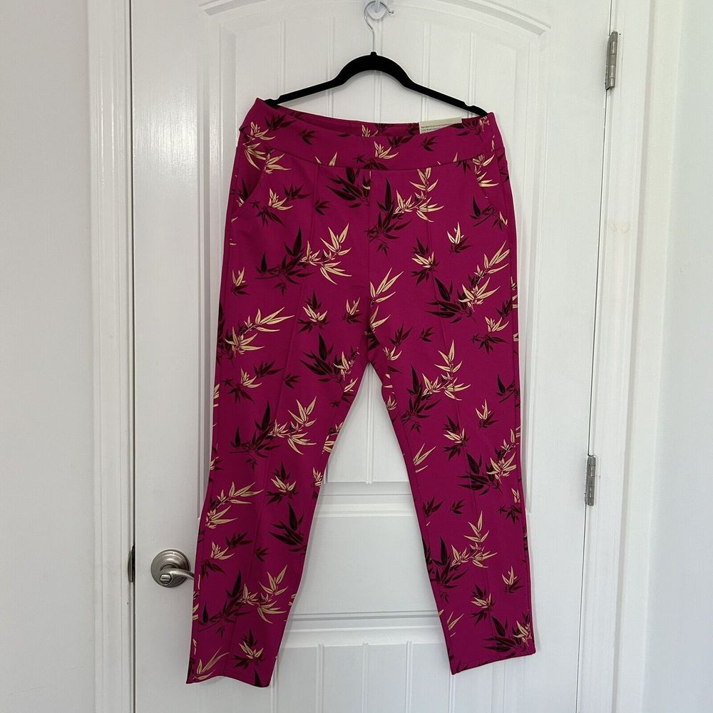 Soft Surroundings Emiko Pants Fuchsia Pink Metallic Leaf Ponte Ankle Size L